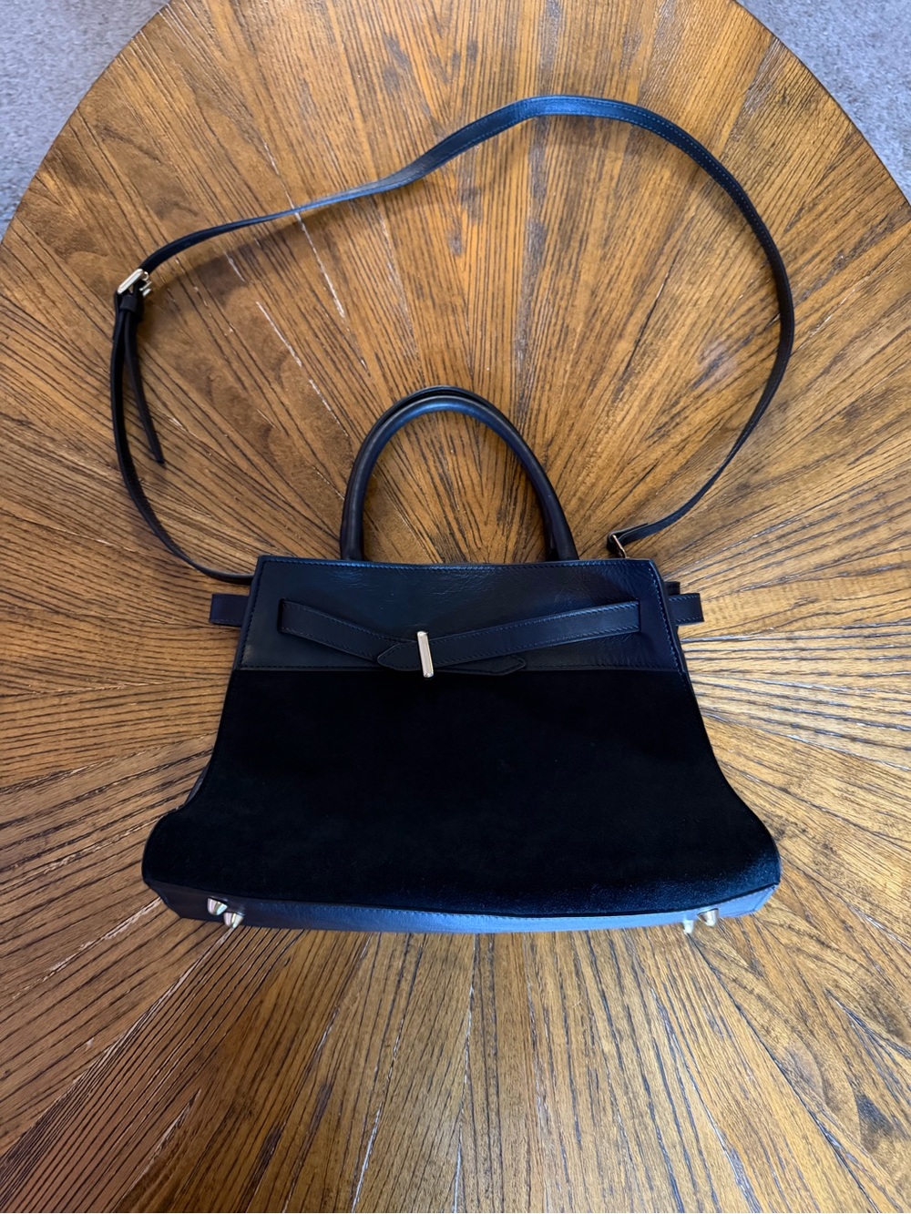 Classic Black Suede Women's Top-Handle & Crossbody Bag Made in Italy